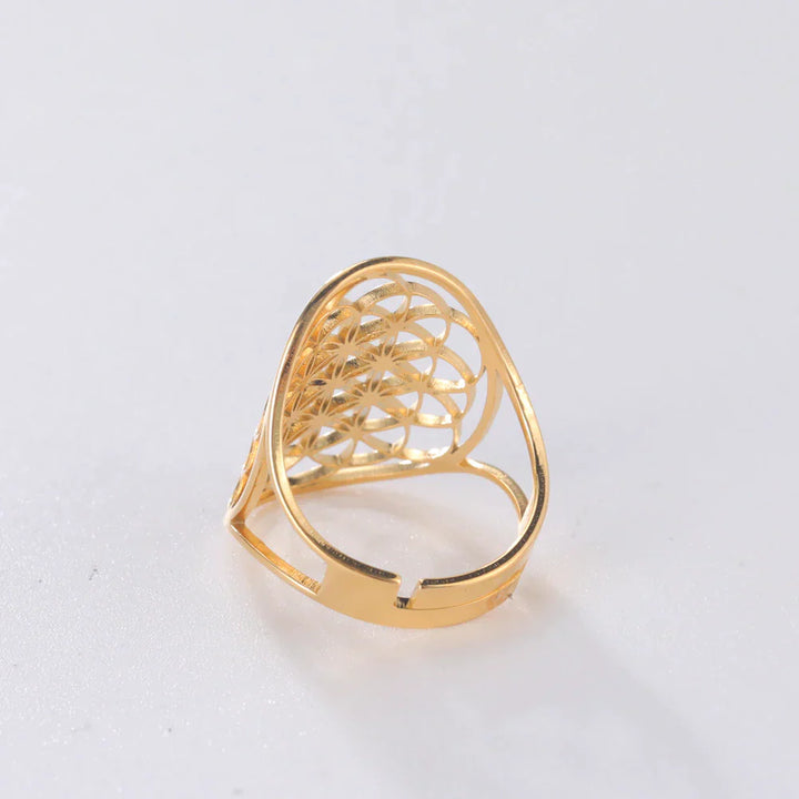 Verstellbarer Ring „Blume des Lebens“.