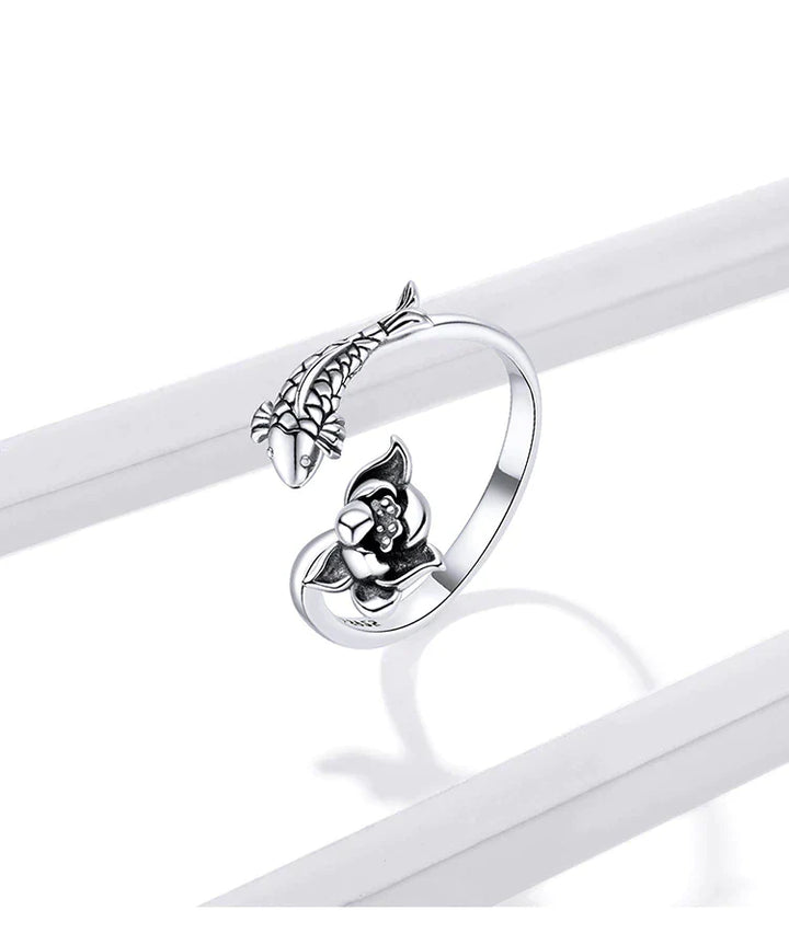 Koi und Lotus verstellbarer Ring