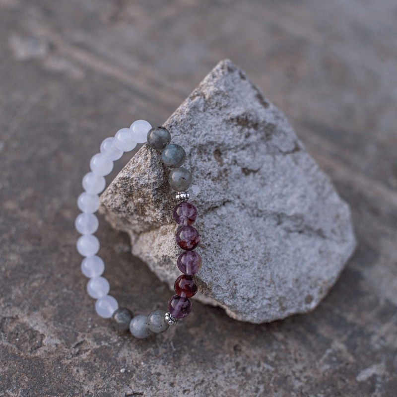 Labradorit, Jade und Amethyst Mala – Seraphine