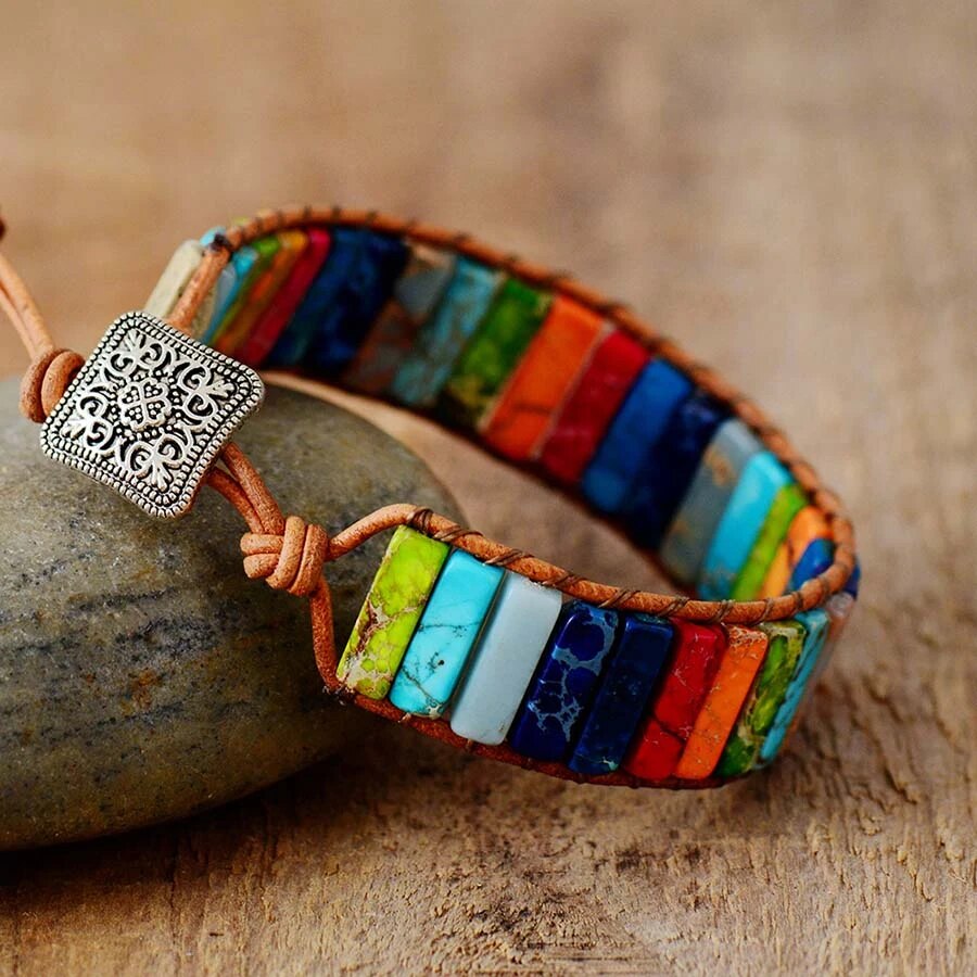 Mystic Journey – Armband mit tibetischen Regenbogen-Jaspis-Steinen