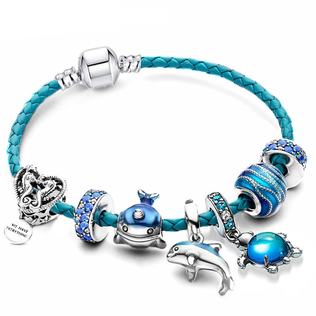 Ocean Breeze Armband mit Charms aus Leder und Silber – Julia