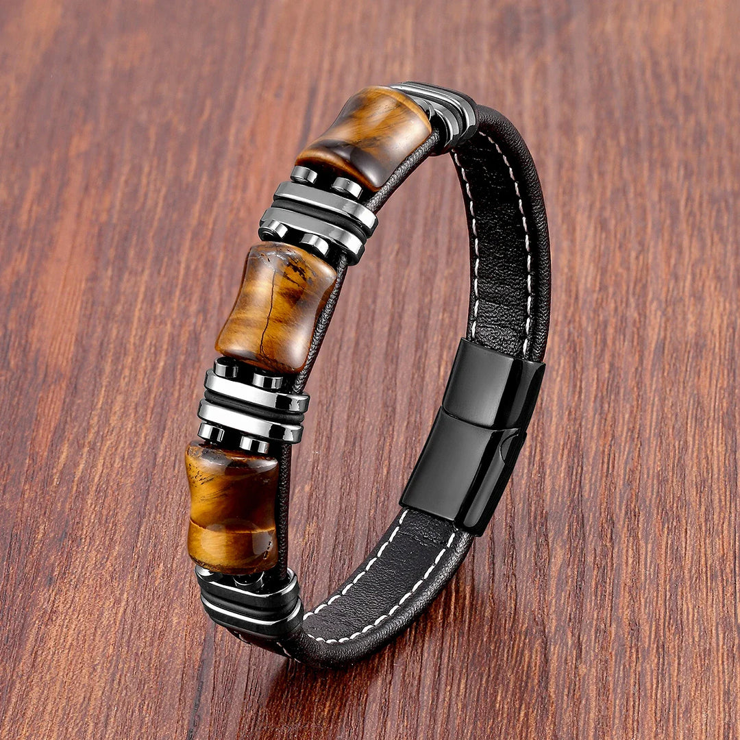 Tigerauge Naturstein-Lederarmband