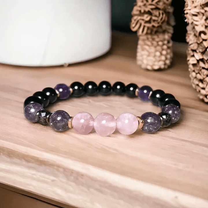 8mm Rosenquarz Obsidian Amethyst Perlenarmband - Aurora