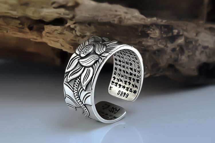 Silberner Lotus-Sutra-Ring