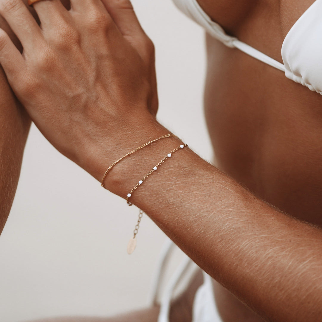 Doppeltes Weißes Perlenarmband für Damen – Liora